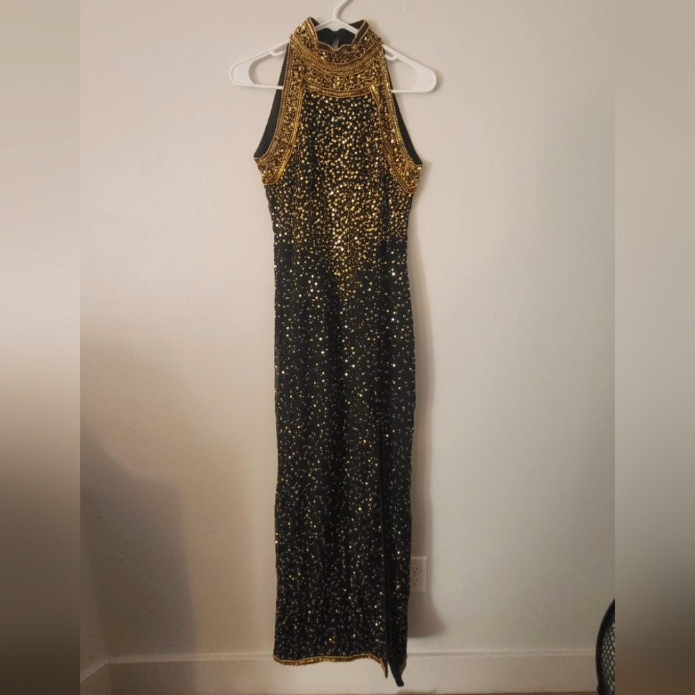 Gold sequin beaded gown